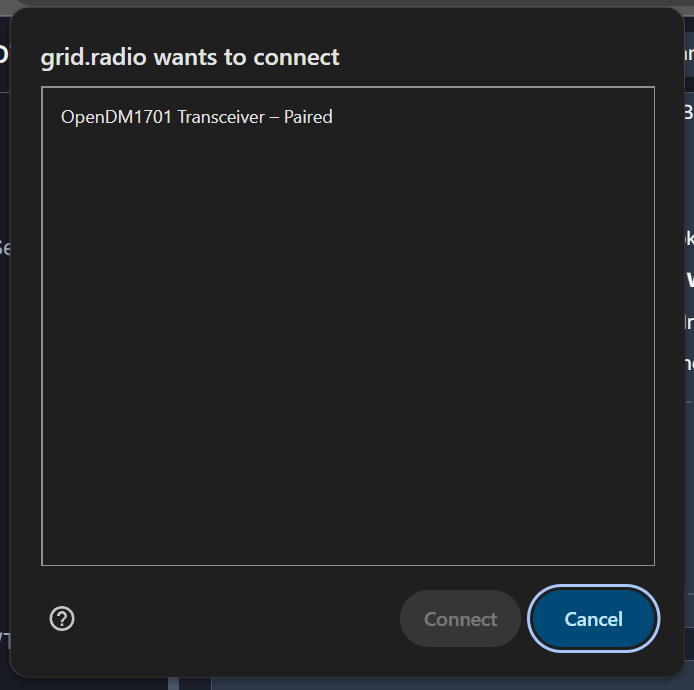 Chrome WebUSB dialogue showing device selection